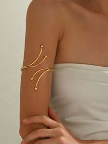 1 chiếc vòng tay kim loại hình học bất đối xứng thời trang dành cho nữ, trang trí tay hở hình học tối giản, đa năng, có thể điều chỉnh, thích hợp cho lễ hội âm nhạc, tiệc tùng, dạ tiệc - Vàng - Xem 2