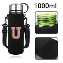 1 件水瓶袋适用于 550ml 750ml 1000ml 1500ml 杯子刺绣字母印花防烫，氯丁橡胶瓶保护架带可调节肩带，适合徒步旅行露营运动水瓶套保温袋斜挎包 - 黑色 - 查看 68