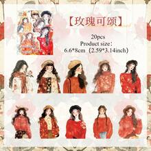 20 Stücke Ölgemälde-Stil süße Mädchen Themen Aufkleber, Handy Aufkleber, Artikel Dekorations Aufkleber, Notizbuch Material Aufkleber Premium wasserfeste Vinyl Aufkleber für Scrapbooking, Tagebücher und Laptops - langanhaltend & dekorative Sammelalbum Zubehör für Erwachsene Aufkleber Bücherregal transparentes Aufkleber Buch Siegelbuch Aufkleber Buch