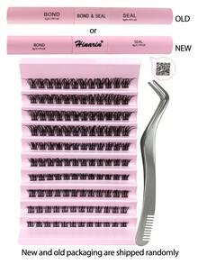 Hinarin 120 件 DIY 睫毛延长套装 睫毛簇 带粘合和密封镊子套装 单根睫毛 D 卷翘蓬松睫毛簇（10 排 8-16 毫米混合）睫毛簇套装、睫毛、睫毛、假睫毛 - 黑色 - 查看 3