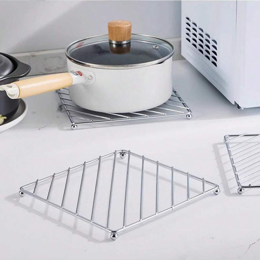 1pc Stainless Steel Thickened Pot Holder, Kitchen Heat Insulation Mat, Tabletop Trivet, Dish Drying Rack - Multicolor - View 1