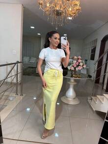 Women's Fleece Set With Long Skirt And Button-Down Top – Style, Comfort And Versatility For Everyday Life - Yellow - View 1