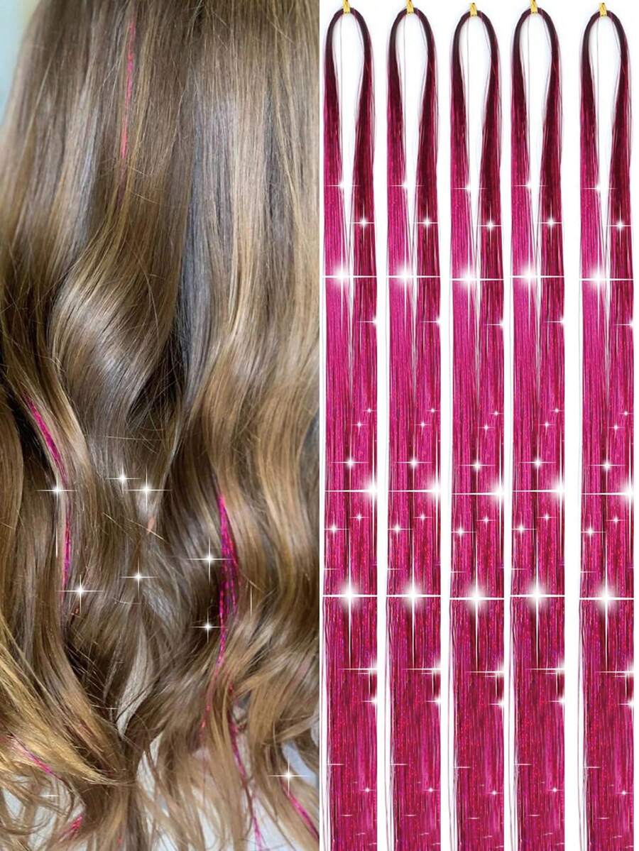 仙女闪光发片 全息闪光发片 耐热闪亮发丝亮片 圣诞新年派对 - 乾枯玫瑰色 - 查看 1