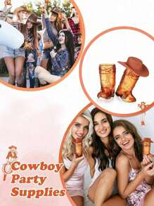 24 Stück (16 Stück Mini Plastik Cowboyhüte und 8 Stück Cowboystiefel Becher), Western Cowboyhut Stiefel Becher, Party Zubehör, geeignet für Themen Geburtstags Party Dekorationen und Cowboy Junggesellenabschied Gastgeschenke, 1oz