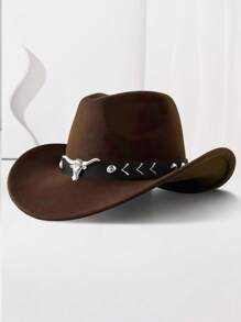 1pc Unisex Retro Western Cowboy Hat With Bull Trim For Everyday Casual Wear, Western Cowboy Parties.