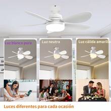 Ventilador De Techo Con Luz Led, 42cm Ventiladores de Techo con Tres velocidades, Luz Cálida y Fría, con Control Remoto para Ajustar el Color y Brillo. Compatible con Base E27 - A- 2 Piezas - Ver 3