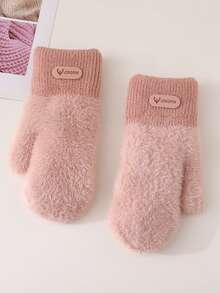 1 Pair Double Layered Velvet Thickened Warm Gloves Solid Color Versatile Cold Protection Gloves For Outdoor Cycling Winter Warm Unisex Plush Lining Mittens Birthday Christmas Gifts - Mittens - View 12