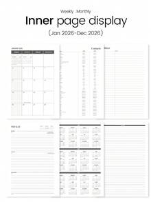 2026.1-2026.12 Monthly Calendar Book, Simple Monthly Weekly Daily Planner Calendar Notebook With Monthly Overview Grids,Monthly Tabs&Notes,Office Decor, Back To School Supplies,Perfect Gifts