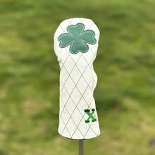 Fresh White Grid Four-Leaf Clover Golf Putter Head Cover - Premium Golf Accessory | Ideal For Young Golf Enthusiasts & Nature-Loving Players - أبيض - مشاهدة 11