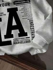 Sudadera con capucha de ajuste holgado, forrada térmicamente, con estampado gráfico minimalista de Los Ángeles, adecuada para otoño/invierno. - Gris Claro - Ver 3
