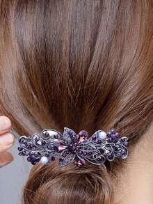 1 Stück Mehrfarbige Blumen Legierung Strass Haarspange für Damen, Retro Federklemme geeignet für den täglichen Gebrauch, Haarklammern, Haarspangen, Haarclips, Haarschmuck, Französische Clips, Aussehen für Partys, Kopfschmuck, Blumen Haarclips, Haarnadeln - Verschiedenfarbig - Übersicht 3