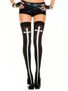 1 Set Women's Nun Costume Outfit (Includes Headpiece, Scarf, Cross, Thigh High Socks) For Halloween Party Role Play