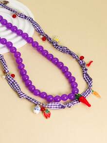 1pc Women's Red Plastic Fruit Necklace Set, Suitable For Daily Wear