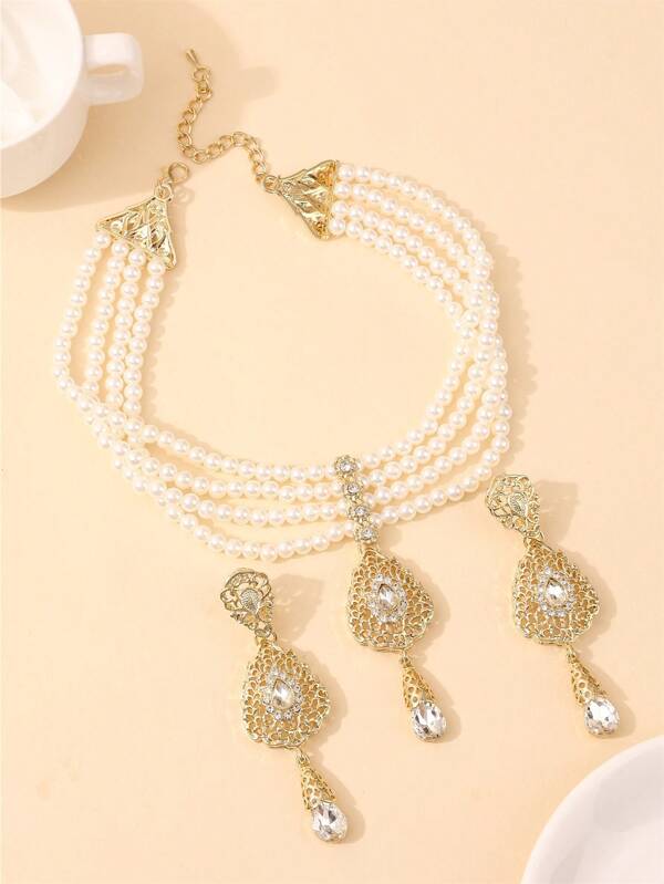 2pcs/Set Algerian Women's Robe Jewelry Set, Necklace, Earrings, Luxury Vintage Style