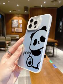 Compatible With IPhone 16, 15, 14, 13, 12, 11 Pro Max//Redmi/OPPO/Infinix Series, 1pc Fashionable Panda Pattern Shockproof, Anti-Fingerprint, Anti-Drop Metallic Button 3-In-1 IMD Phone Case, Silver Color - Silver - View 6