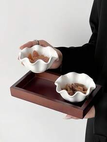 1pc Chinese Tea Snack Plate, Lotus Ceramic Dish, Vintage Home Dry Fruit Plate Set, Candy Snack Tray, Tea Snack Plate, Wooden Serving Tray, Compartment Plate, Ceramic Bowl - Multicolor - View 5