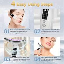 7色便携式面部按摩器，LED显示屏，USB充电，振动功能，适用于面部、颈部和肩部护理 - 无香型女性护肤工具 - 母亲节好礼，颈部保护器，400mAh - 白色 - 查看 3