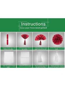 22pcs -Red White Green Christmas Decorations - 22pcs Tissue Paper Flowers Pom Poms Tassel Garland Banner 3D Christmas Tree Paper Streamers Birthday Party Decorations For Home Indoor Outdoor Hanging Decor Home Decor Room Decor Winter