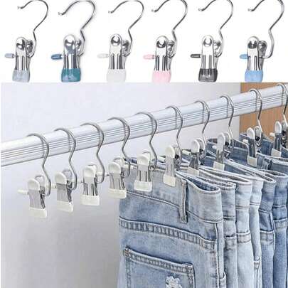 5 cái/10 cái/1 cái Kẹp móc đơn bằng thép không gỉ, Kẹp móc đơn đa năng, Thích hợp cho quần, váy, Kẹp móc chống gió khô, Tổ chức tiết kiệm không gian gia đình, Thích hợp cho phòng ngủ, tủ quần áo, tủ quần áo, nhà, ký túc xá