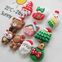 10/20/30pcs Christmas Theme Resin Flat Back Dome Shaped Set - Mini Santa Claus, Snowman, Reindeer Ornaments, For Scrapbooking, DIY Crafts And Holiday Decor - Random Mixed