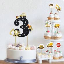 1 件/15 件建筑主题 2/1/3/4/5 岁生日蛋糕装饰、挖掘机二/一/三/四/五岁生日蛋糕装饰（适用于 BB 派对）、卡车路标生日蛋糕装饰、建筑主题 2/1/3/4/5 周年派对装饰 - 彩色 - 查看 24