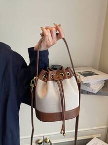 Women Bucket Bag, Fashion Casual Ladies Straw Woven Shoulder Crossbody Bag, Drawstring Closure Small Handbag, Summer Straw Beach Bag For Women, Vacation Essentials, Perfectly Matching With Beach Accessories Women, Hottest Beach Bags For Women, Fashion Summer Vacation Bag, Beach Essentials Women Bags For Vacation & Holiday, Newest Holiday Bag - Khaki - View 4