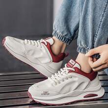 Zapatos casuales para hombre del 2024, diseño de suela gruesa y de moda de corte bajo, zapatillas deportivas con bloques de color  Letras  Colorblock    Deportivo    ANUDADO  Ojales - Blanco - Ver 4
