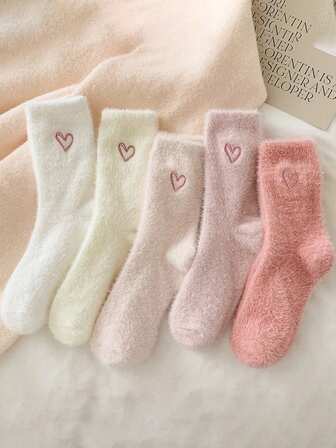 5 双儿童保暖中筒袜，厚款防寒袜，适合居家、睡眠、地板穿着，秋冬季