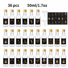 36/4pcs 0.85oz-1.7oz Mini Christmas Liquor Bottle,Beverage Dispensing Bottle,Clear Plastic Bottle,With Black,Golden And Silvery Lids,And With 9 Different Patterns Christmas Labels,Such As Elk, Ball, Christmas Tree, Snowflake And So On,Suitable For Christmas,Birthday Party,Wedding Decoration.
