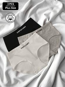 3 Peças Conjunto Plus Size Calcinhas Triângulo Respiráveis com Estampa de Letras e Levantamento