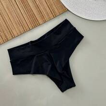 Hot Paint Double String Bikini Panties High Waist Black Simple Casual Elegant None - 鏽棕色 - 查看 2