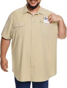 Big And Tall Men's Fishing Shirt With UPF 50+ Sun Protection - 卡其色 - 查看 2