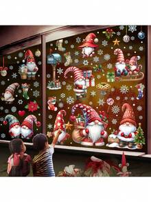 Christmas Window Clings, Gnome Window Stickers,Window Decals Snowflake, Gnome Christmas Truck, Home Decorations,Thanksgiving Xmas Gifts,Kitchen, Living Room, Bedroom Window Stickers  Christmas Decor  Christmas Decorations Wall Stickers Room Decor Wall Decor Christmas Decoration - Multicolor - View 1