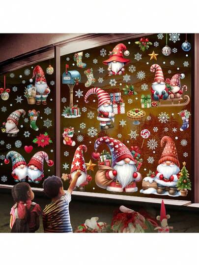 Christmas Window Clings, Gnome Window Stickers,Window Decals Snowflake, Gnome Christmas Truck, Home Decorations,Thanksgiving Xmas Gifts,Kitchen, Living Room, Bedroom Window Stickers  Christmas Decor  Christmas Decorations Wall Stickers Room Decor Wall Decor Christmas Decoration