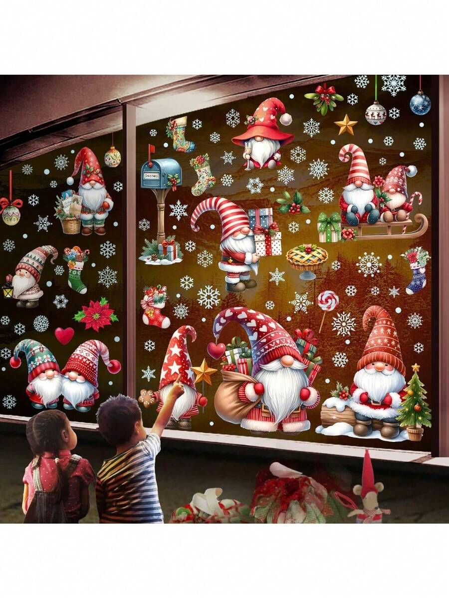Christmas Window Clings, Gnome Window Stickers,Window Decals Snowflake, Gnome Christmas Truck, Home Decorations,Thanksgiving Xmas Gifts,Kitchen, Living Room, Bedroom Window Stickers Christmas Decor Christmas Decorations Wall Stickers Room Decor Wall Decor Christmas Decoration - Multicolor - View 1