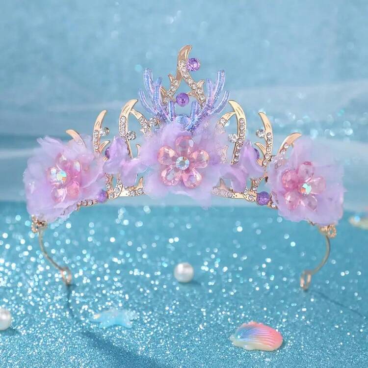 1件海洋风手工皇冠，饰有海星、美人鱼尾巴和贝壳，成人派对/生日/婚礼新娘头饰情人节配饰 - 彩色 - 查看 5