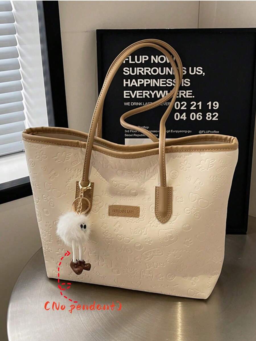 大容量女士时尚多功能单肩包，新款帆布手提包，时尚设计，适合上学、通勤和购物（不含吊坠）