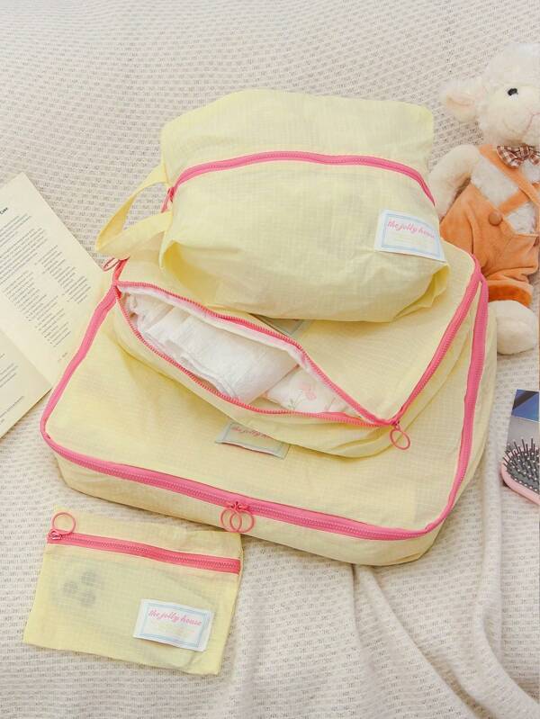 1pc Yellow Large Capacity Travel Organizer Set Travel Organizer Bags Cloth Storage Bag Multi-Size Polyester Fiber Travel Suitcase Subpackage Bag Storage Bags For Cosmetics, Skincare Products, Sanitary Items, And Travel Portable Storage BagsCompressible Travel Storage Bag Clothes Underwear Sock Storage Bag Large Capacity Travel Organizer Bags Portable Packing Cubes For Clothes, Pants, Shoes, Socks, Suitcase Storage Organizer,Boho Vibes