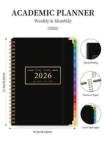 2026年计划本，2026年1月至12月，A5极简月计划本，彩色月度标签，节假日提醒和笔记，办公桌配件，返校用品，男士/圣诞节完美礼物 - 黑色 - 查看 6