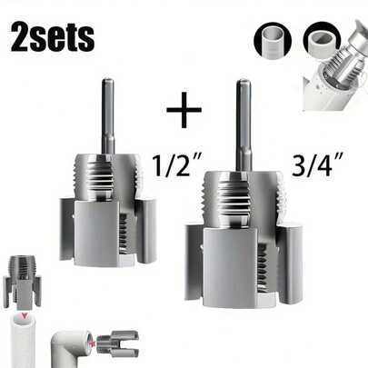 2pcs Integrated Internal & External Thread Tool, Dual-Function Pipe Threading Cutter, Electric Drill Compatible PVC Plastic Pipe Threading Processing Set, Essential For Home Repair