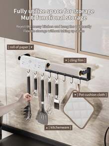 1pc Kitchen Hook Rack No Punch Hanging Rod Kitchen Storage Rack Spatula Spoon Hanger Wall Mounted Kitchenware Storage