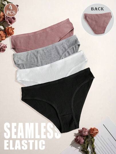 4 piezas de bragas cómodas de unicolor para mujer