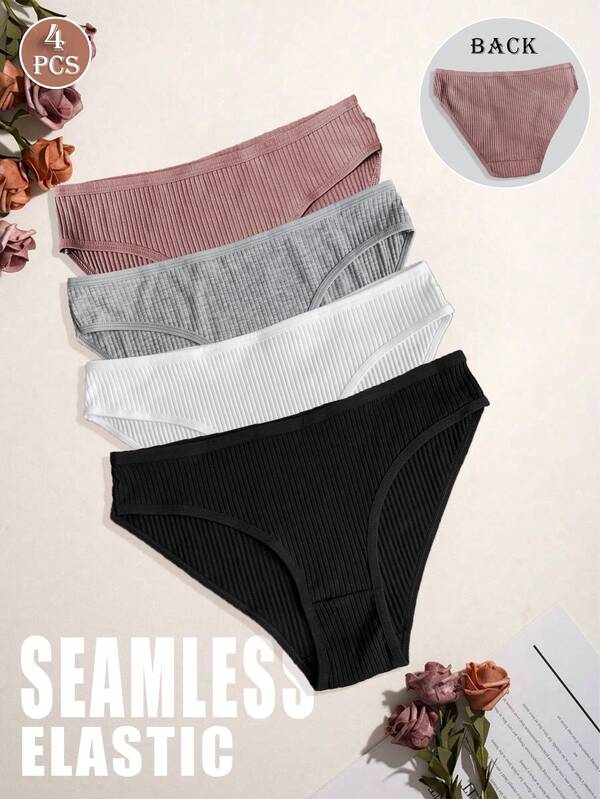 4 piezas de bragas cómodas de unicolor para mujer