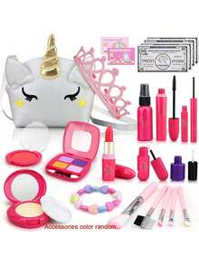Girl Pretend Makeup For Kids,Fake Make Up Toys For Little Girls With Princess Purse, Toddler Makeup Kit,Girls Birthday Gifts(Accessories Color Random) - Multicolor - View 3