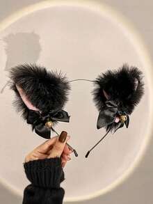 2 件/1 件万圣节服装道具洛丽塔女仆猫耳头带发带铃铛蝴蝶结发饰角色扮演动漫猫耳头带项圈可爱猫咪铃铛发带派对拍照道具