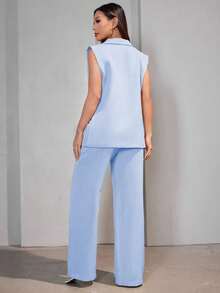 MODA MO, REF: AS-1347 Women's Casual Suit Vest | Elegant Tailored Set | Sophisticated Look | Women's 2-Piece Blazer | Refined Style | Versatile For Casual Or Formal Occasions | Size S, M, L | High Quality | Comfort And Style - 淺藍色 - 查看 2