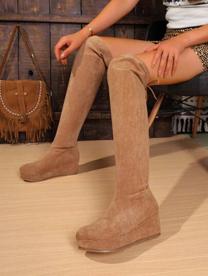 Women's Thigh High Boots, New Autumn/Winter Thick Sole Heightening Slimming Tall Boots, Elastic Shaft Long Boots
