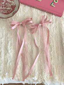 2pcs Lace Criss-Cross Hair Clips, Retro Style, Suitable For Campus Wear, Create A Gorgeous Princess Hairstyle, Sweet And Cute, Multi-Layer Bow And Lace Ribbon, Suitable For Pigtail Decoration, Suitable For Back To School Season, Daily Wear, Banquet, Prom, Gift - 2 Lace Ribbon Bow Hair Clips - View 5