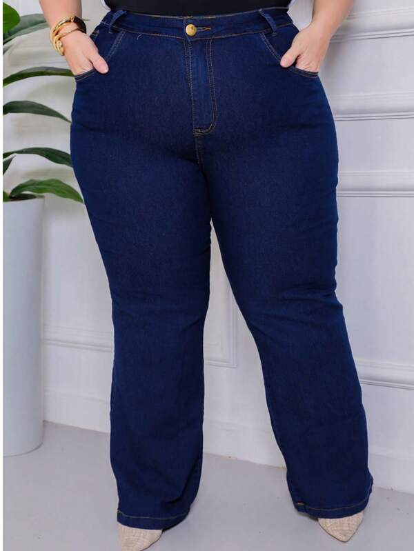 Calça Jeans Flare Plus Com Lycra
