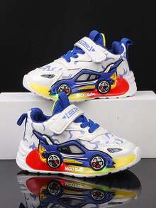 1双可爱卡通汽车图案儿童休闲鞋，儿童户外跑步运动鞋 - 藍色 - 查看 4